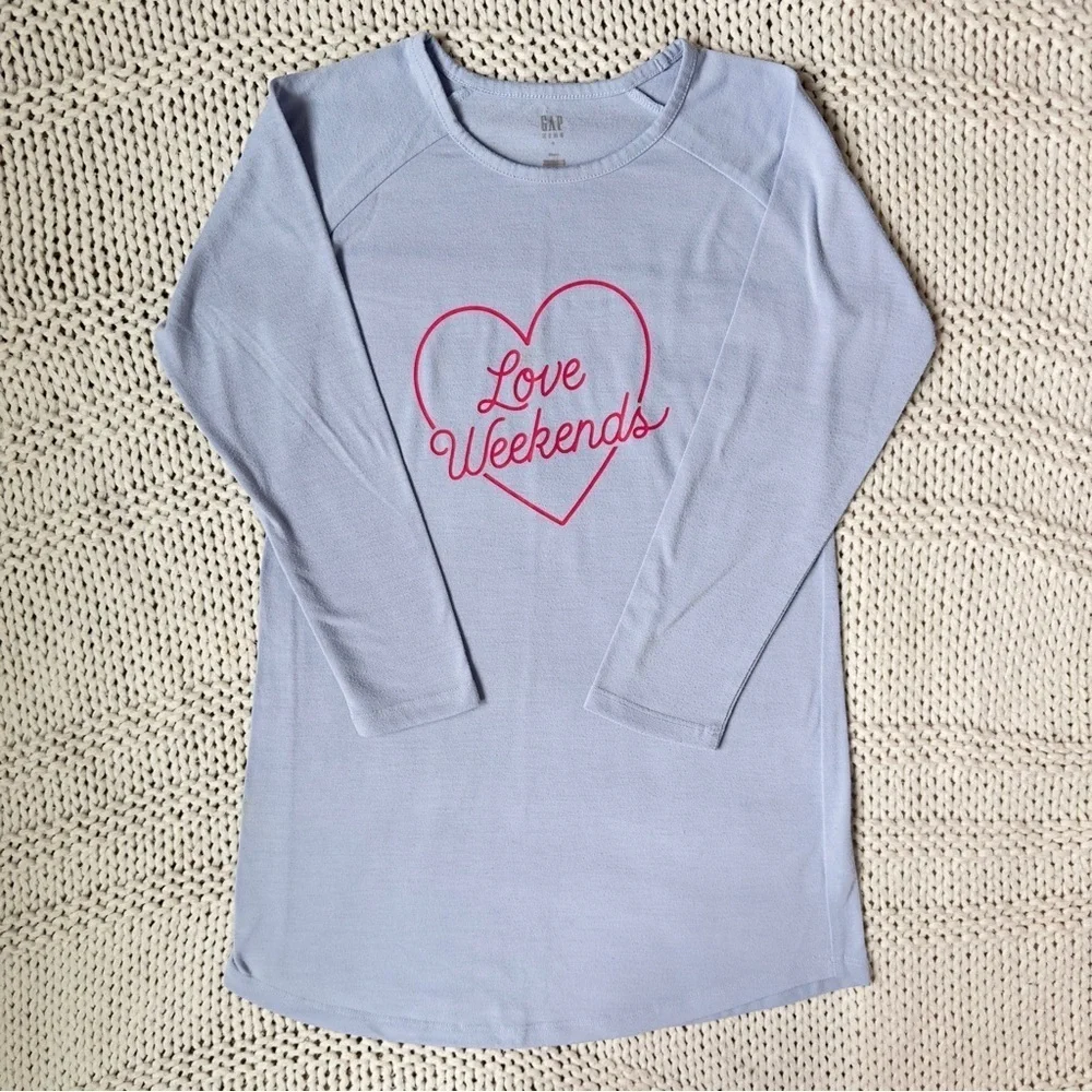 GAP Long Sleeve Love Weekends Blue Girl's Pajama Dress with Pink Heart Size 6